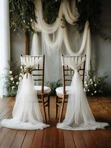 1/2pcs Large White Wedding Arch Pleated Fabric, Lightweight Transparent Tulle, Suitable For Romantic Wedding Ceremony, Reception, Party Decoration, Stage Backdrop, Modern Style Polyester Decor, Birthday Party, Wedding, Photo Booth Decoration, Summer Gift, Beach, Back To School, School Supplies, Room Decor - White - View 3