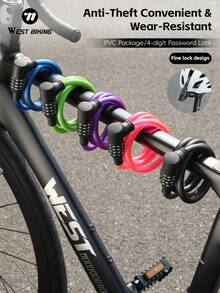 WEST BIKING 1m Color Bike Combination Lock Waterproof And Durable PVC Wrapped Steel Cable Cycling Anti Theft Gear - Multicolor - View 1