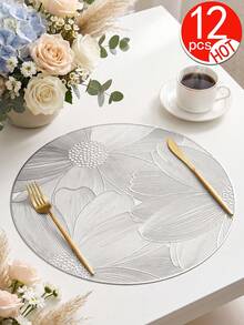 12入金色蓮花餐墊，PVC材質3D壓紋圓形奢華風隔熱墊，38cm防水花瓶墊，可水洗易清潔可擦拭防滑耐熱，適用於房間裝飾、居家餐桌布置、居家裝飾、節日、派對、生日、婚禮與晚餐 - 彩色 - 查看 11