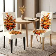 1/2/4/6/20 piezas Fundas para sillas de comedor, nueva llegada estética vintage con patrón de calabaza de otoño, flor y hoja de arce, fundas de decoración y protección para sillas de comedor, herramienta de renovación de sillas de comedor antiguas, adecuadas para decoración de escena de Acción de Gracias y festival de otoño en el hogar, restaurante, fundas de decoración y protección para sillas de habitación, fundas para sillas de comedor desmontables y lavables, regalo de vacaciones, regalo para el hogar - Multicolor - Ver 5