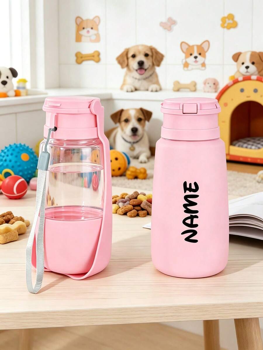 Personalized Custom Pet Water Bottle & Snack Storage 2-In-1 Small Gift, Fashionable & Portable, Suitable For Daily Use, Durable High-Quality Foldable Flip Lid Design, Leak-Proof, 500ml Large Capacity, Solves Your Pet's Drinking Needs