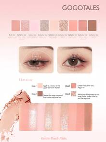 GOGO TALES GOGOTALES 9-Color Magic Mirror Shimmer Eyeshadow Palette, Includes Shimmering Tea Brown Tones, Matte Earthy Tones And Warm Pink-Brown Tones, Multi-Functional Eyeshadow/Highlighter/Contour Palette, Suitable For Daily Natural Makeup - G01# Gentle Peach - View 7