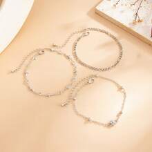 3pcs/Set Rantai Salib Anyaman Tangan Modis, Gelang Kaki Dekorasi Bunga Empat Kelopak Kristal Berbentuk Mata Transparan, Perhiasan Kaki Rantai Berlapis Emas Multi-Lapisan, Cocok Untuk Pemakaian Sehari-hari, Kencan, dan Fotografi - MultiWarna - View 6