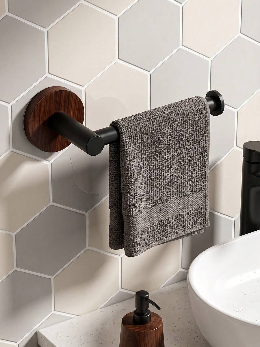 Modern Towel Rack No-Drill Wall-Mounted Storage Rack Black Single Bar Towel Hook Strong Load-Bearing Capacity Suitable For Towels And Face Cloths Space-Saving Storage Organizer Home Kitchen Supplies Bathroom Accessories - Multicolor - View 1