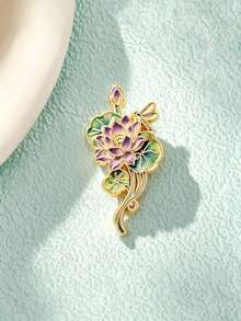 1pc Dragonfly & Lotus Brooch, Zen Lotus Design, Fresh And Elegant, Effortlessly Enhances Outfit With Chinese Style Atmosphere, Secure Pin, Hard To Fall Off, Perfect For Daily Commute And Travel, Exquisite Accessory With Oriental Aesthetic - Multicolor - View 6