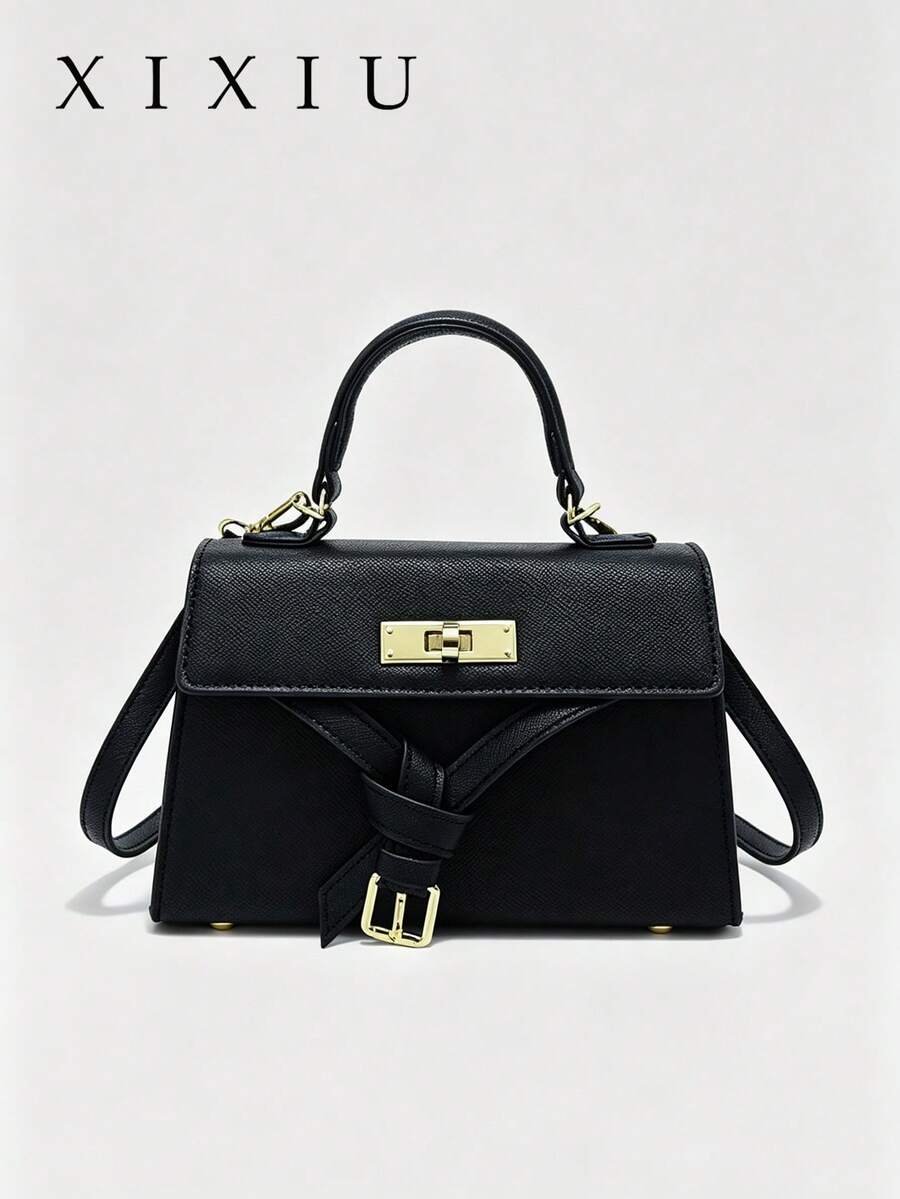 French-Style Small Square Handbag With Bow, Detachable Handle And Long Shoulder Strap, Perfect For Both Work And Everyday Wear.