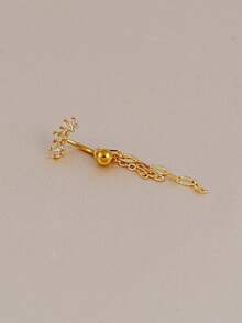 1pc Exquisite Marquise Cubic Zirconia Chain Belly Ring, Suitable For Women's Daily Wear, Dates, Parties, Gatherings And Layering - Yellow Gold - View 4
