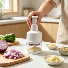 Picadora multifuncional de ajo y verduras: cuenta con un diseño manual de pulsador; es versátil y fácil de desmontar para su limpieza. - Blanco - Ver 8