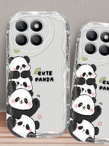1pc Cream Clear Wavy Edge Stacked Cute Panda Print Phone Case, Soft Transparent TPU Shockproof Protective Cover, Cartoon "Cute Panda" Pattern Phone Case Compatible With Samsung, Series Phones - Clear - View 5