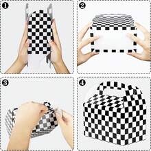 6/12 piezas Cajas de regalo a cuadros blanco y negro, cajas de recuerdos con tema de carreras con asas, cajas DIY para dulces y aperitivos, cajas de golosinas triangulares para decoraciones de fiesta de cumpleaños, suministros para fiestas infantiles, decoraciones de Navidad y Halloween, bolsas de regalo para dulces y aperitivos - Caja de regalo minimalista a cuadros blanco y negro - Ver 6