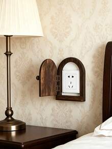 1pc Handmade Wooden Power Outlet Cover (Non-Electric), Handcrafted Wooden Design, Decorative Outlet Cover, Solid Wood Arched Switch Decorative Box, Rustic Country Style, Outlet Wall Cover, Control Panel, Suitable For Living Room Wall, Bedroom Decoration, Home Decor, Applicable To Hotel, B&B, Kitchen Outlet Decorative Box Protection, Enhancing Space Aesthetics - Brown - View 2
