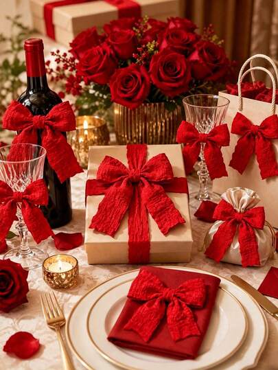 24 Buah Pita Dekoratif Chiffon Merah DIY, Dilengkapi dengan 24 Peniti dan 100 Titik Lem, Sempurna untuk Dekorasi Latar Belakang Dinding, Pembungkus Kado, Upacara Pernikahan, Pesta Ulang Tahun, Acara Natal & Dekorasi Rumah Serbaguna