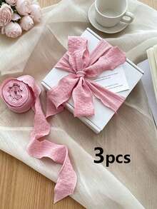 4cm Goddess Day Mother's Day Valentine's Day Pleated Ribbon High-End Elastic Ruffle Bubble Pleat Webbing Cake Birthday Box Packaging Ribbon Gift Wrapping Ribbon Hair Tie Cake Packaging DIY Bow Flower Bouquet Gift Cake Packaging Floral Satin Ribbon - Pink - View 12