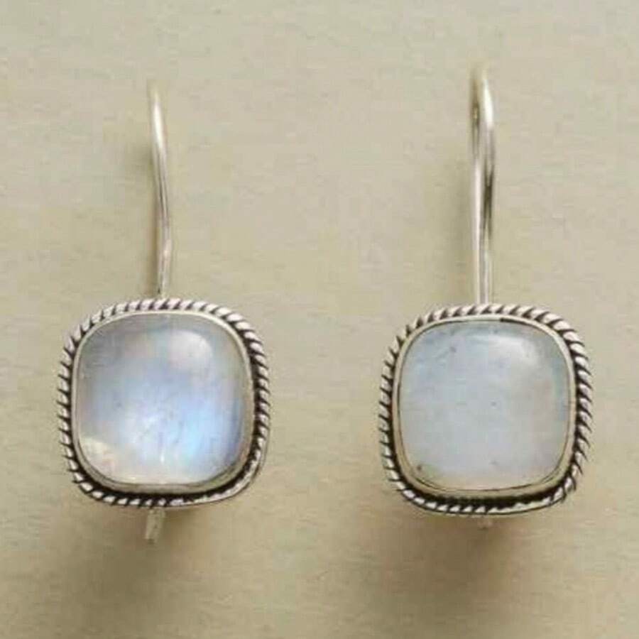 Anting Gantung Tali Kepang Persegi Minimalis untuk Wanita, Desain Gaya Vintage; Aksesori Serbaguna untuk Semua Gaya dalam Perjalanan Sehari-hari - Perak - View 1
