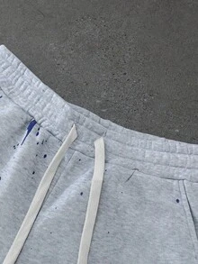 Men's Autumn/Winter Daily American Street Retro Splatter Graffiti Hoodie Set, Home, Office, Outdoor, City, Regular Fit, Casual, Youthful, Minimalist, Campus, Versatile, Textured, Elegant, Personalized, Sports - Light Grey - View 6