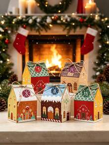 24pcs Christmas House Gift Boxes With Sticker Gingerbread House Christmas Tree Paper Gift Wrapping Boxes 24 Days Christmas Advent Calendar Box Treat Boxes For Winter Christmas Tree Decor Christmas Party Favor - Multicolor - View 8