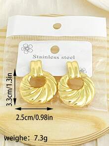 1 Pair Women's Twisted Hoop Stud Drop Earrings, Low-Allergy Stainless Steel Gold-Tone Swirl Textured Dangle Earrings, Jewelry Gift - Multiple Styles - View 6