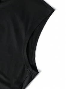 Tank Top Tanpa Lengan Berkerudung Motif Cetak Musim Panas Pria, Rompi Hitam Terbuka di Bagian Depan - Hitam - View 6