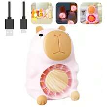 Mini Ventilador Capivara USB Recarregável com Luminária LED Luz Noturna Infantil Presente Decoração - Amarelo - Visão 10