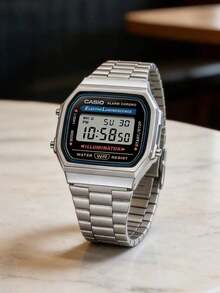 Casio 男士復古電子錶 - 不鏽鋼錶帶，適合日常配戴與時尚造型 A168WA-1 - 黑色和藍色 - 查看 5