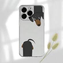 1 pieza Funda de teléfono de TPU con cobertura total y diseño de patrón de perro salchicha transparente con efecto espacial - Multicolor - Ver 2