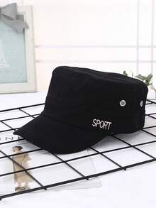 Men's Flat Top Military Cap, SPORT Metal Letter Military Style Hat, Solid Color Breathable Casual Outdoor Sun Hat - Sport Flat Top - View 10