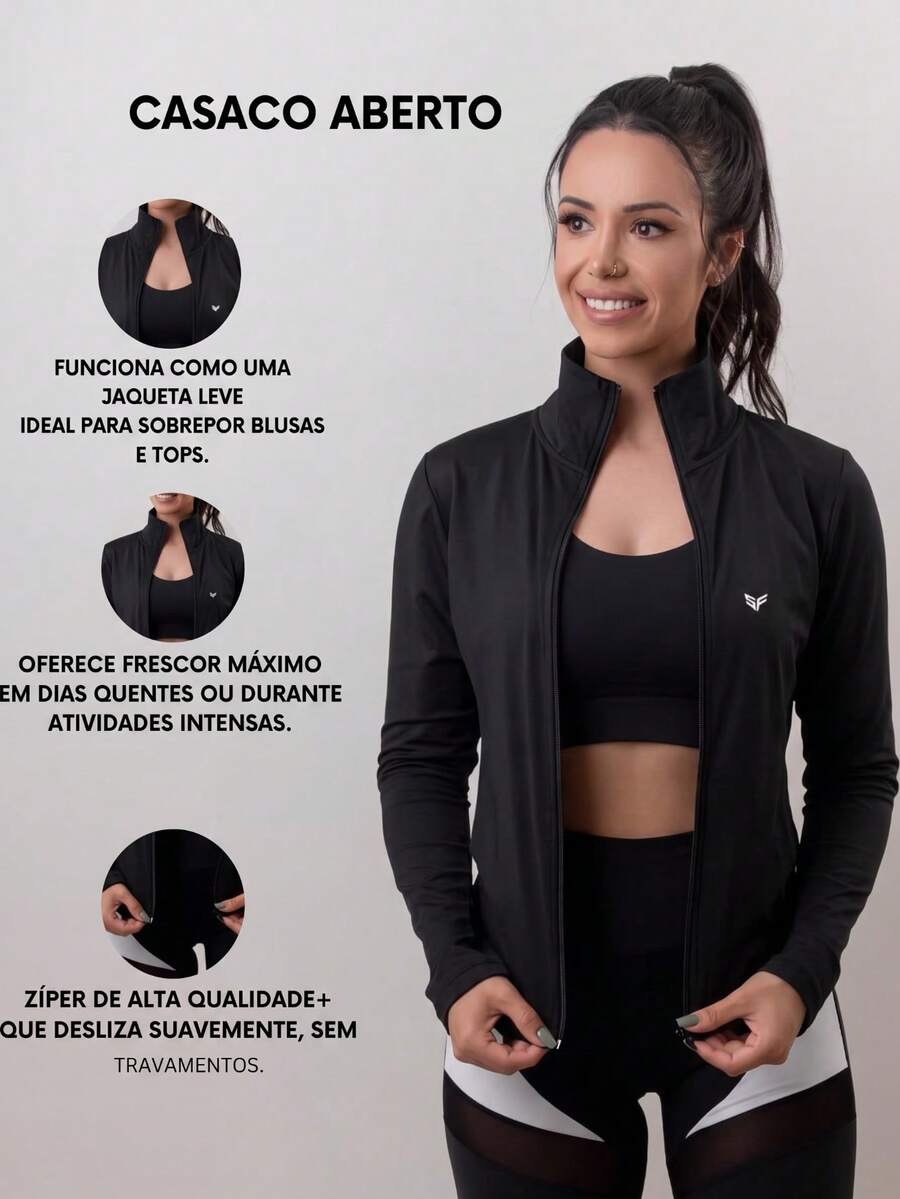 Women's Fitness/Sports Jacket, Cool Mesh (Dry Fit) - Women's Winter Jacket - Women's Sports Jacket With Zipper For Autumn And Winter - 黑色夾克 - 查看 1