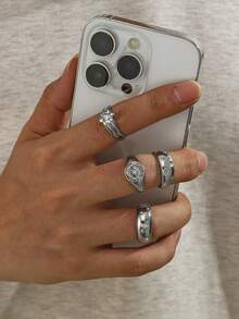 4pcs/Set European And American Ins Style Faceted Rhinestone Inlaid Non-Fading Luxury Rings - Diamond-encrusted Ring - View 9