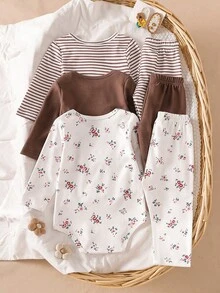 Autumn/Winter Baby Girl Casual Long Sleeve Triangle Bodysuit + Pants Multi-Piece Set - Multicolor - View 2