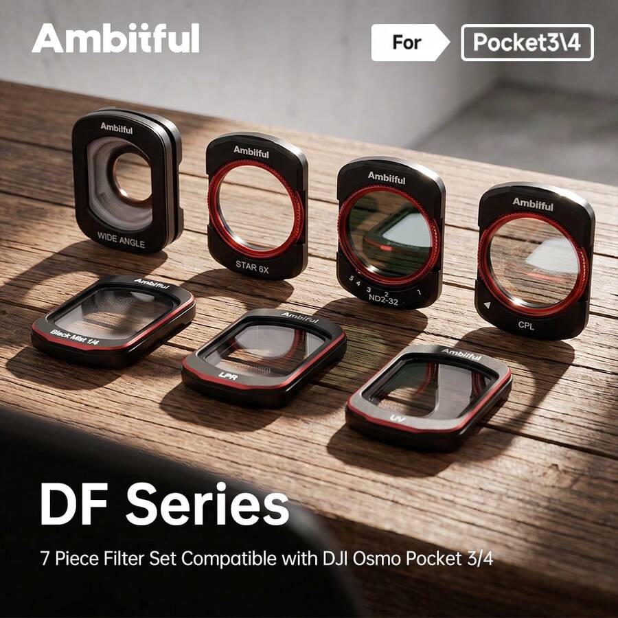 Ambitful DF Magnetic Lens Filter For Osmo Pocket 3 Pocket 4, UV CPL 1/4 Black Mist Pro-Mist VND2-32 Wide Angle Conversion Lens, Cinematic Video Filter Set