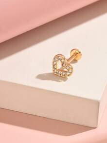 1pc/2pcs Exquisite Hollow Heart-Shaped CZ Pave Flat Back Piercing Studs, 316L Hypoallergenic Stainless Steel Internal Thread Body Piercing Jewelry, Shiny Stackable Ear Cartilage/Helix/Lip Body Jewelry - Heart-shaped - View 8
