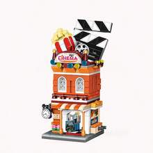 Miniso Carnival Cinema Building Blocks, Simulated Street View Movie Theater Assembly Model, DIY Interlocking Brick Set, Mini Architectural Desktop Ornament, Creative Hobby Gift (1 PC) - Multicolor - View 9