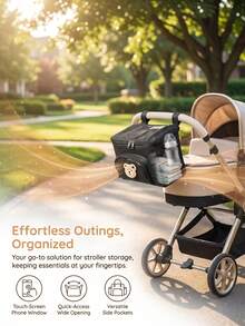 1pc Stroller Hanging Storage Bag, Large Capacity Multi-Pocket Organizer, Can Store Water Bottles, Diapers, Suitable For Travel - Black - View 3