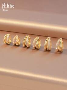 Hihho 3 Pairs European And American Copper Zirconia Double Hoop Earrings Set, Small, Medium And Large Sizes, Delicate And Versatile, Lightweight Luxury Style, Unisex Stackable Earring Set Suitable For Daily, Holiday, Travel, Work And Commute Wear - Earrings Set - View 12