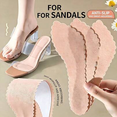 Non-Slip Sandal Insoles, Lightweight & Breathable, Self-Adhesive, Sweat-Absorbent, Foot-Friendly, Suitable For Barefoot Wear, Designed For Summer High Heels, 7/10 Non-Slip Insoles, Women's High Heel Sweat-Absorbent Breathable Odor-Resistant