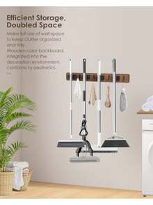 Broom Holder Wall Mount, 4 Holders 4 Hooks Mop And Broom Organizer Mop Holder Wall Mount And Broom Hanger For Garage, Laundry Room, Kitchen And Utility Storage - Brown - View 7