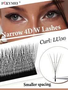 FOXYMEI 12 Rows Narrow 4D W-Shaped Eyelash Extensions C/D/LU(M) Curl, Fluffy & Textured, 0.07mm Lightweight & Soft, 8-15mm New Small Gap Lashes, Suitable For Daily Commute Natural Makeup Look - LU(M) - View 9