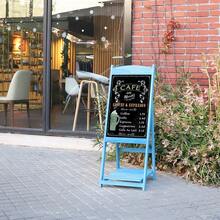 UNHO XL Vintage Wooden Chalkboard Message Board A Frame Pavement Sign With Shelf Coffee Bar Shop Party Wedding Display - Blue - View 8
