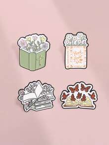 1pc Book Flower Butterfly Pattern Brooch, Clothing & Backpack Lapel Pin, Friendship Gift, Unisex Daily Accessory - Multicolor - View 6