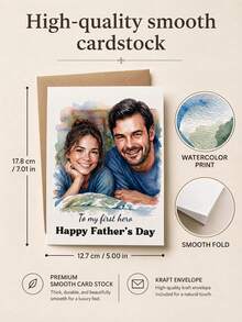 Custom Photo & Text Watercolor Father's Day Greeting Card, Personalized Portrait Folded Card, Sweet Heartfelt Greeting For Father's Day Celebration, Family Blessing Delivery, Warm Parent-Child Emotional Expression And Holiday Souvenir Gift - Multicolor - View 7