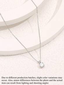 Round Cubic Zirconia Charm Necklace - Silver - View 10