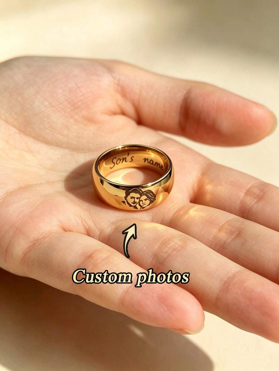 1pc Customized Fashion Personalized Stainless Steel Ring - Customizable Engraving, Durable, Suitable For Birthday, Anniversary, Wedding, Mother's Day, Father's Day, Easter, Family Ring, Customized Engraved Ring, Gift For Mom, Personalized Gift, Thanksgiving, Halloween, Christmas Gift