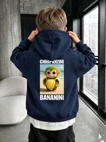 1pc Tween Boy Thermal Lined Thick Warm Sweatshirt, Young Student Clothing, Suitable Autumn/Winter Long Sleeve Top - Navy Blue - View 1