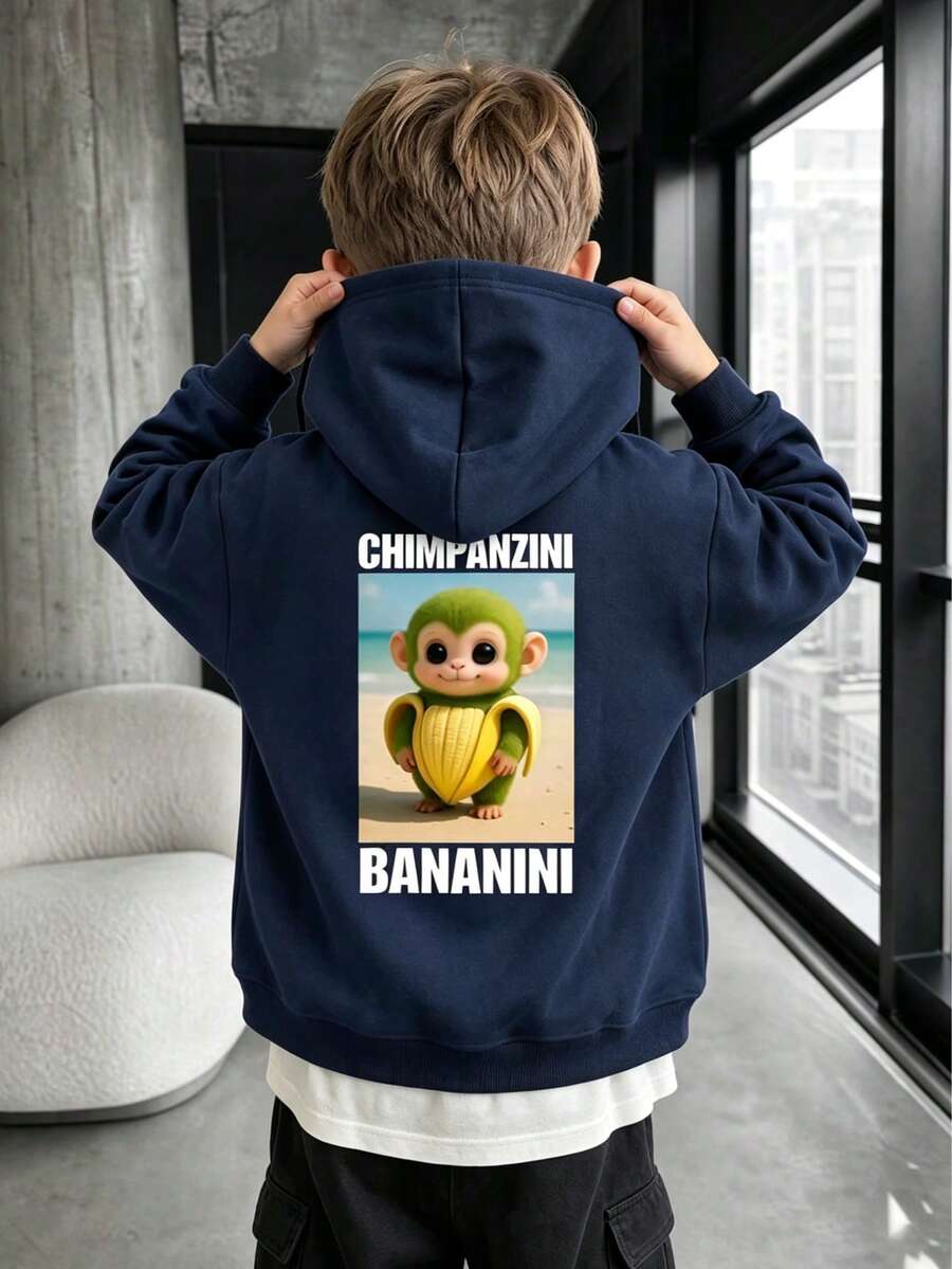 1pc Tween Boy Thermal Lined Thick Warm Sweatshirt, Young Student Clothing, Suitable Autumn/Winter Long Sleeve Top - Navy Blue - View 1