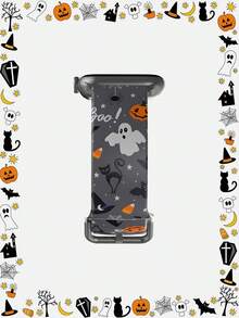 1pc Halloween Gray Background Little Ghost Soft Comfortable Wristband Replacement Silicone Watch Strap, Suitable Compatible With Samsung, , Honor Smartwatches, Suitable Compatible With Apple Watch 38mm 40mm 41mm 42mm 46mm 45mm 44mm 49mm Watch Band, Cute Fashionable Multi-Color Elastic Breathable Sports Watch Band, Unisex Holiday Gift Accessory Watch Band, Suitable Compatible With Apple Watch Ultra Series SE Series S12-S1 Watch Band - Multicolor - View 4
