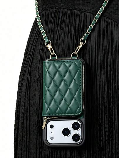 1pc Quilted Diamond Pattern Phone Case, Luxury Wool Pattern Quilted Leather, Crossbody Leather Chain Wallet Card Holder, Portable Protective Shell For Women, Compatible With Iphone 18 Pro Max, 17, 16, 15, 14, 13, 12, 11, Galaxy, Black/Apricot/Pink/Camel/Burgundy/Purple/Orange/Obsidian Black/Elegant White