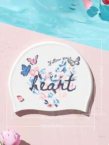 1pc Floral Print Silicone Waterproof Swim Cap, Soft Comfortable Floral Pattern Swimming Cap, Suitable For Women Adult Swimming Pool Water Sports - Multicolor - View 2