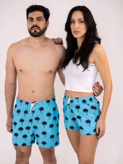 Conjunto de bermudas casal tactel feminino masculino namorados verão piscina clube festa ensaio foto combinando mozão ele e ela férias resort calção de banho
