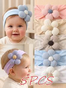 5pcs Girls Autumn Candy Color Floral Elastic Decorative Baby Headband Set, Suitable For Daily Use In All Seasons - Multicolor - View 10
