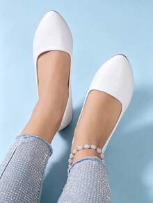 Soft Pointed Toe Flat Pumps Women's Autumn New Style Low Vamp Flat Shoes Mom Shoes Plus Size - White - View 3
